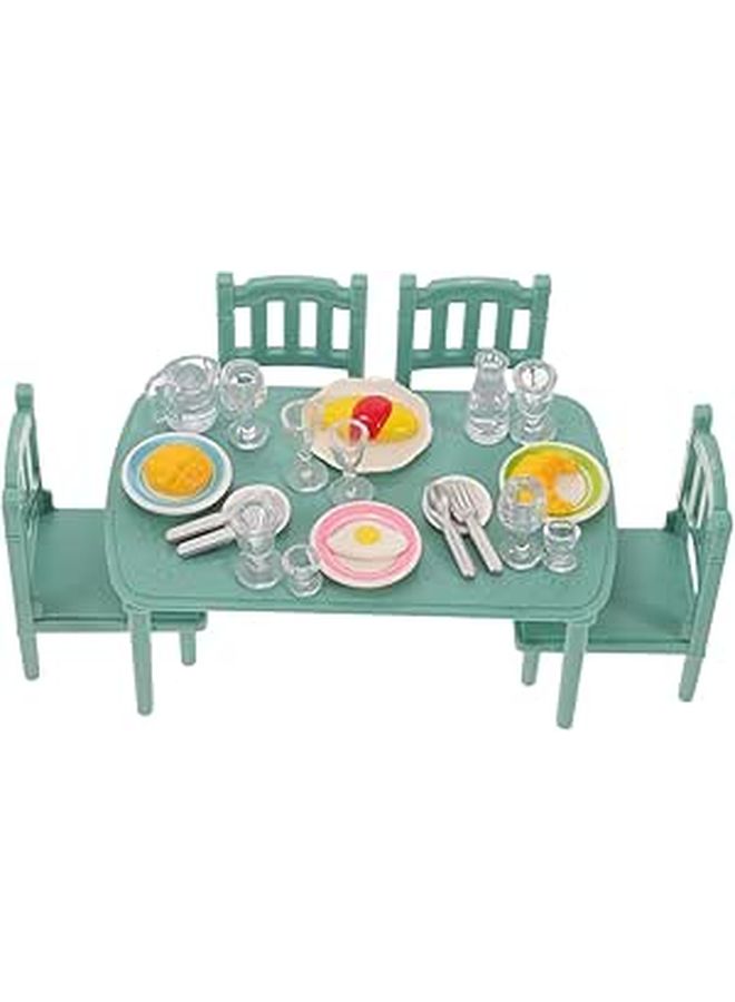 Miniature Dollhouse Dining Table Chairs Set With Food Accessories Decor - Image 1