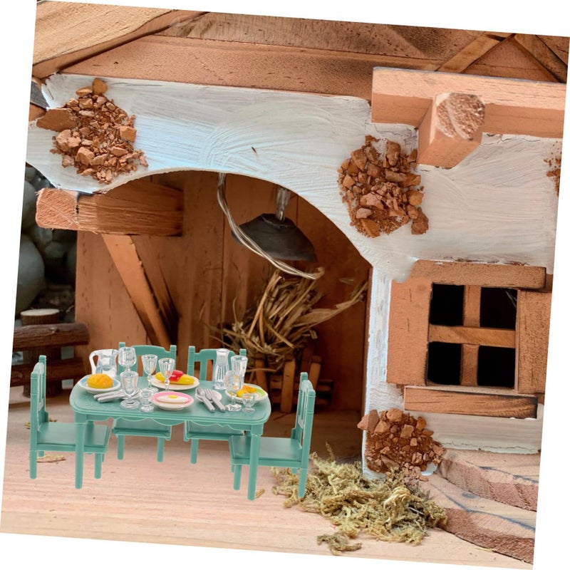 Miniature Dollhouse Dining Table Chairs Set With Food Accessories Decor - Image 4