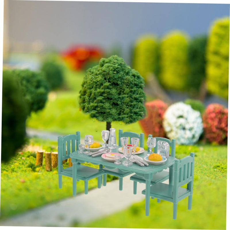 Miniature Dollhouse Dining Table Chairs Set With Food Accessories Decor - Image 5