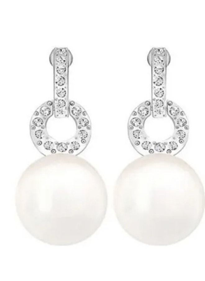 Chomel - Duplex Crystal And Pearl Pendant Earrings - Image 1