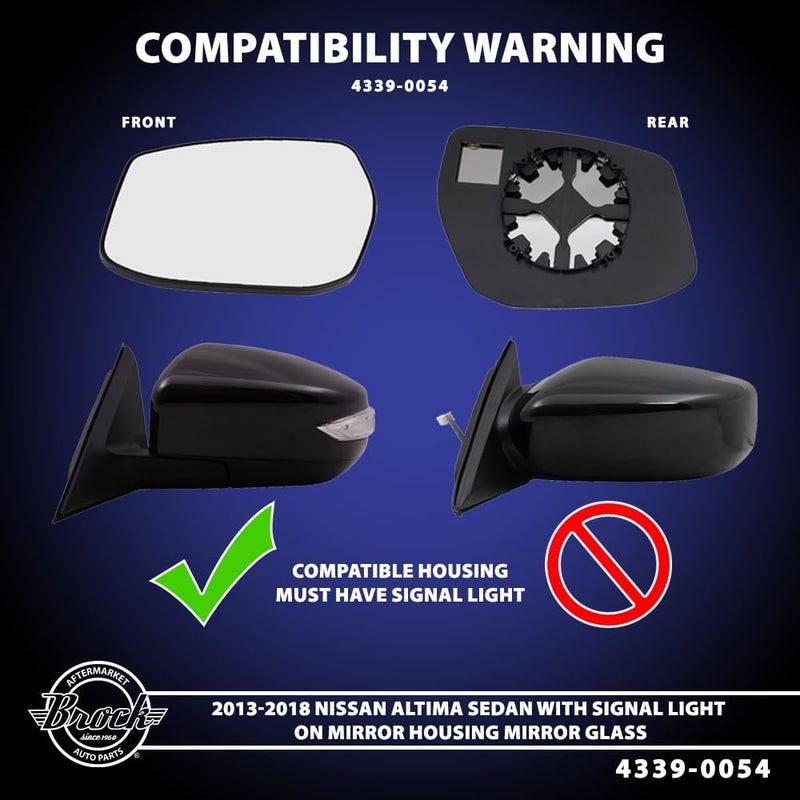 Brock Aftermarket Replacement Passenger Right Mirror Glass And Base Without Heat Compatible With 2013-2018 Nissan Altima Sedan With Signal Light On Mirror Housing - Image 3