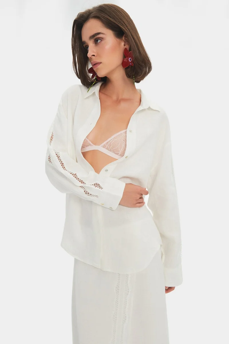 JUNE Women's Exclusive Regular/normal Pattern 100% Linen Shirt