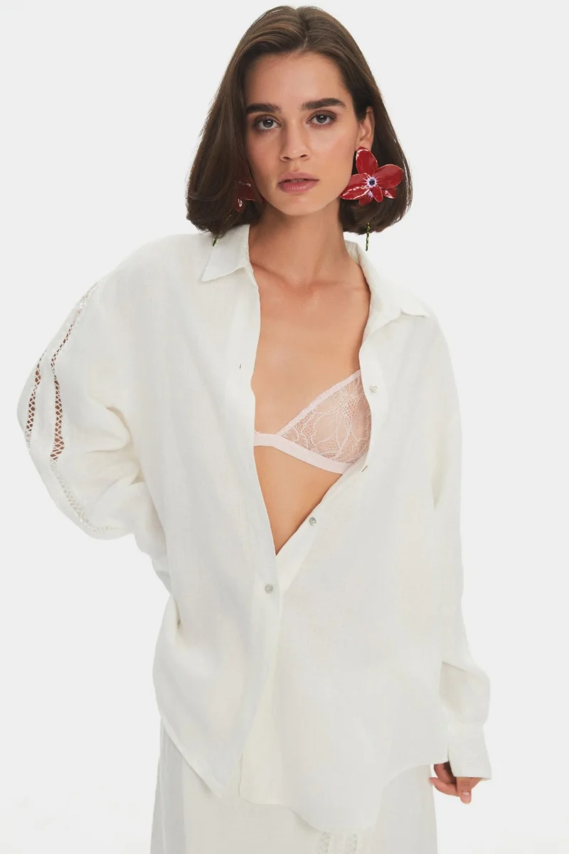 JUNE Women's Exclusive Regular/normal Pattern 100% Linen Shirt