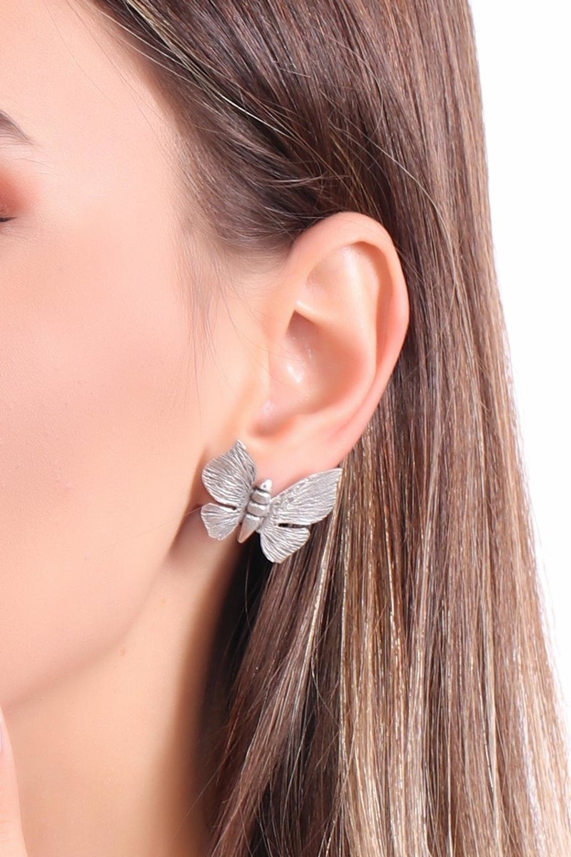 Labalaba Women's Antique Silver Plated Studded Butterfly Earrings  - Image 1