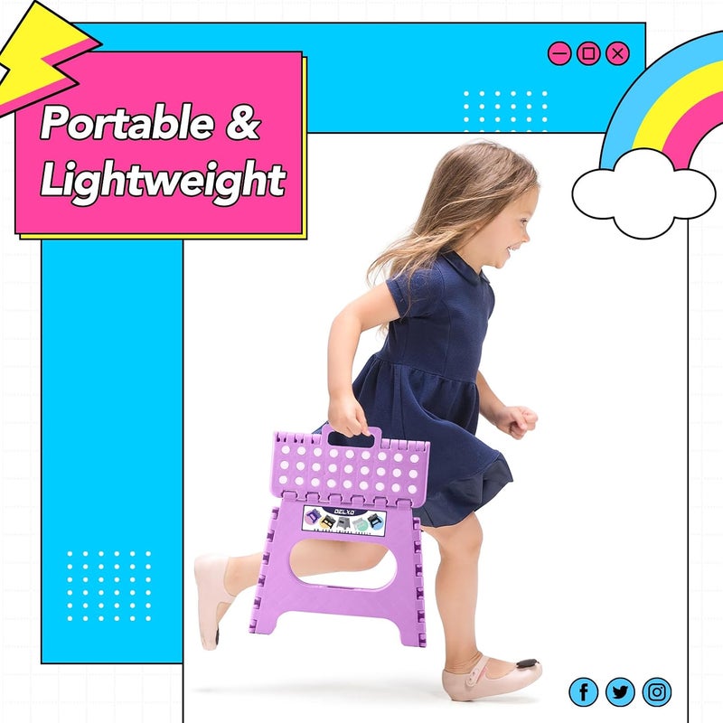 Delxo 11 inch Folding Step Stool, Non-Slip Foldable Stools Up to 300 LBS, Step Stool with Handle, Lightweight for Kitchen, Bathroom, Bedroom, Garden, Light Purple, 1PC - Image 5