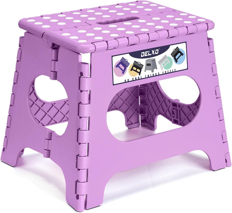 Delxo 11 inch Folding Step Stool, Non-Slip Foldable Stools Up to 300 LBS, Step Stool with Handle, Lightweight for Kitchen, Bathroom, Bedroom, Garden, Light Purple, 1PC - Image 1