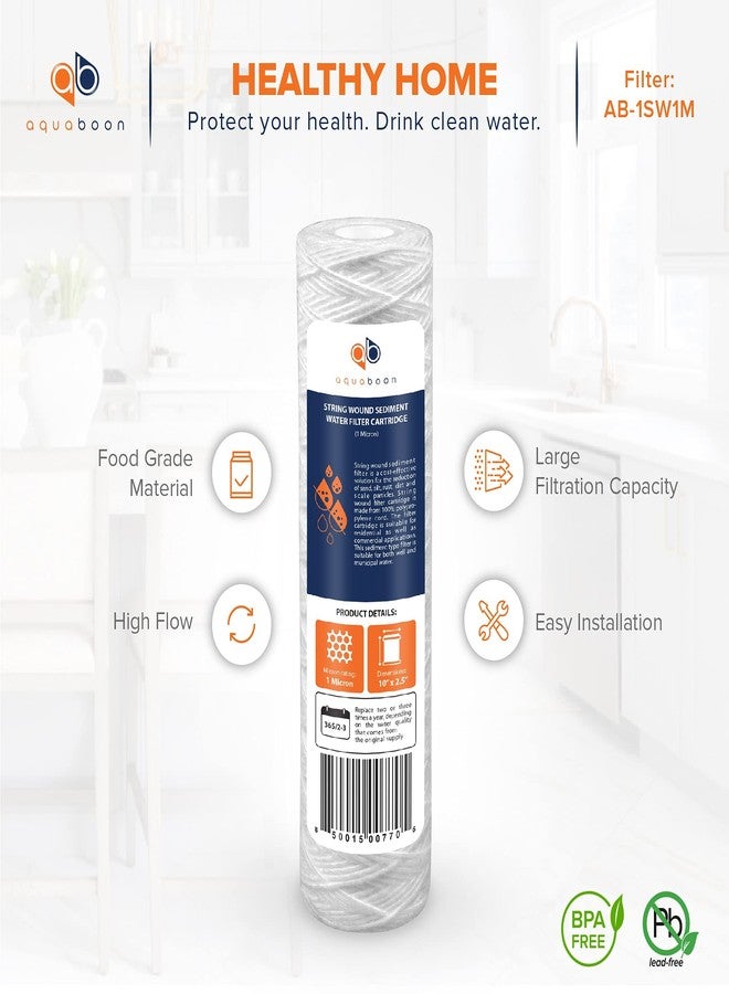 أكوابون فلتر مياه Aquaboon Whole House 1 Micron String Wound، 10 × 2.5 خرطوشة بديلة لفلتر مياه الآبار، متوافق مع WHKF-WHSW، AP110، عبوة من 6 قطع - Image 4