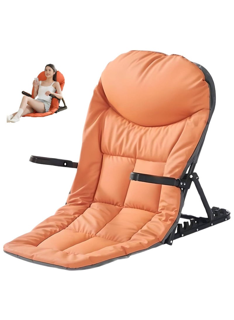 Folding Recliner Chair with Armrest and Cushion, Adjustable Backrest 90° - 135°, Portable and Space-Saving Bed Chair for Sleeping, Reading or Gaming Orange - Image 1