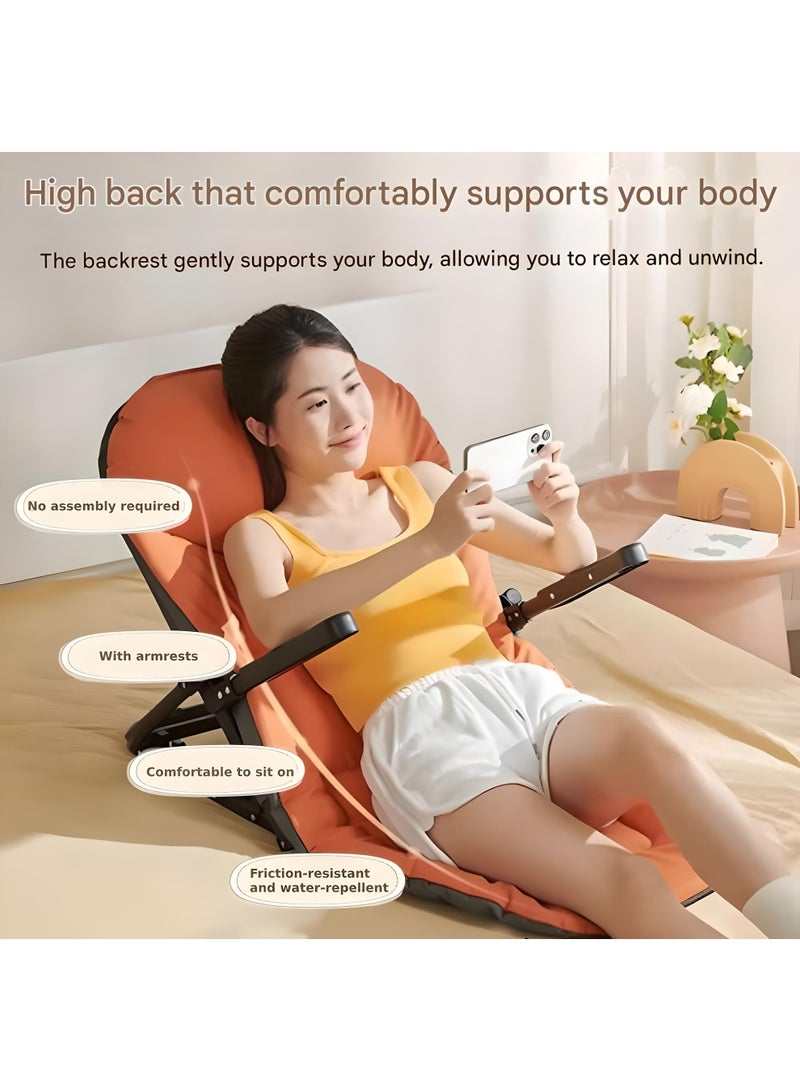 Folding Recliner Chair with Armrest and Cushion, Adjustable Backrest 90° - 135°, Portable and Space-Saving Bed Chair for Sleeping, Reading or Gaming Orange - Image 3