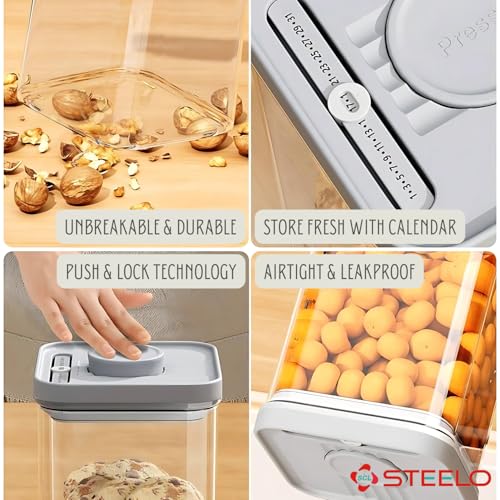 SCL Steelo Steelo SoFresh Push & Lock Plastic Kitchen Storage Containers - Air Tight & Leakproof - Stackable Organizers - BPA Free, Fridge Safe, PET Food Grade - Clear - Pack Of 3-600 ML, 1250 ML, 2200 ML - Image 4