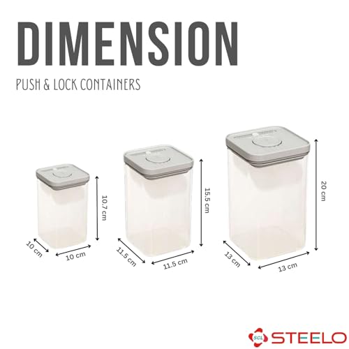SCL Steelo Steelo SoFresh Push & Lock Plastic Kitchen Storage Containers - Air Tight & Leakproof - Stackable Organizers - BPA Free, Fridge Safe, PET Food Grade - Clear - Pack Of 3-600 ML, 1250 ML, 2200 ML - Image 5