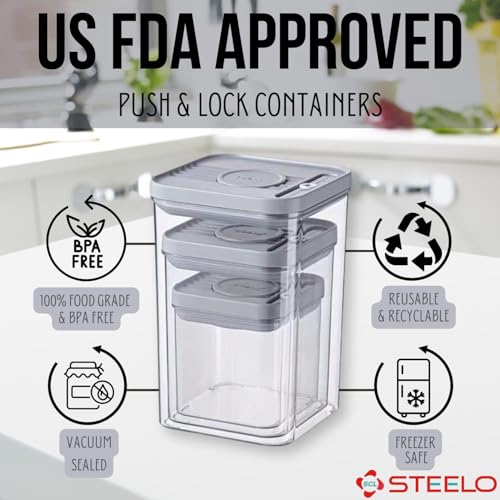 SCL Steelo Steelo SoFresh Push & Lock Plastic Kitchen Storage Containers - Air Tight & Leakproof - Stackable Organizers - BPA Free, Fridge Safe, PET Food Grade - Clear - Pack Of 3-600 ML, 1250 ML, 2200 ML - Image 3