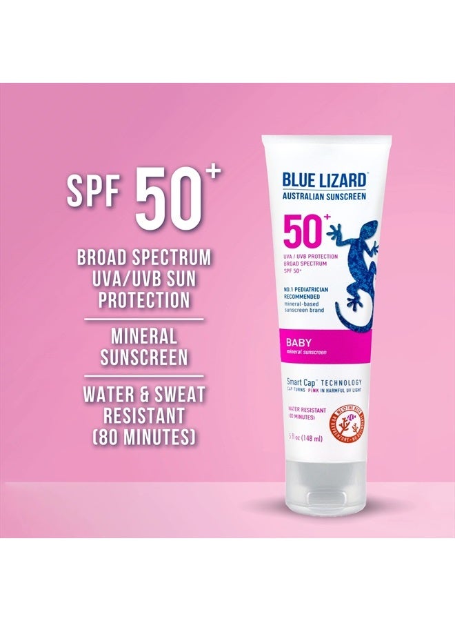 Blue Lizard BABY Mineral Sunscreen with Zinc Oxide, SPF 50+, Water Resistant, UVA/UVB Protection with Smart Cap Technology - Fragrance Free, , 5 oz. Tube - Image 2