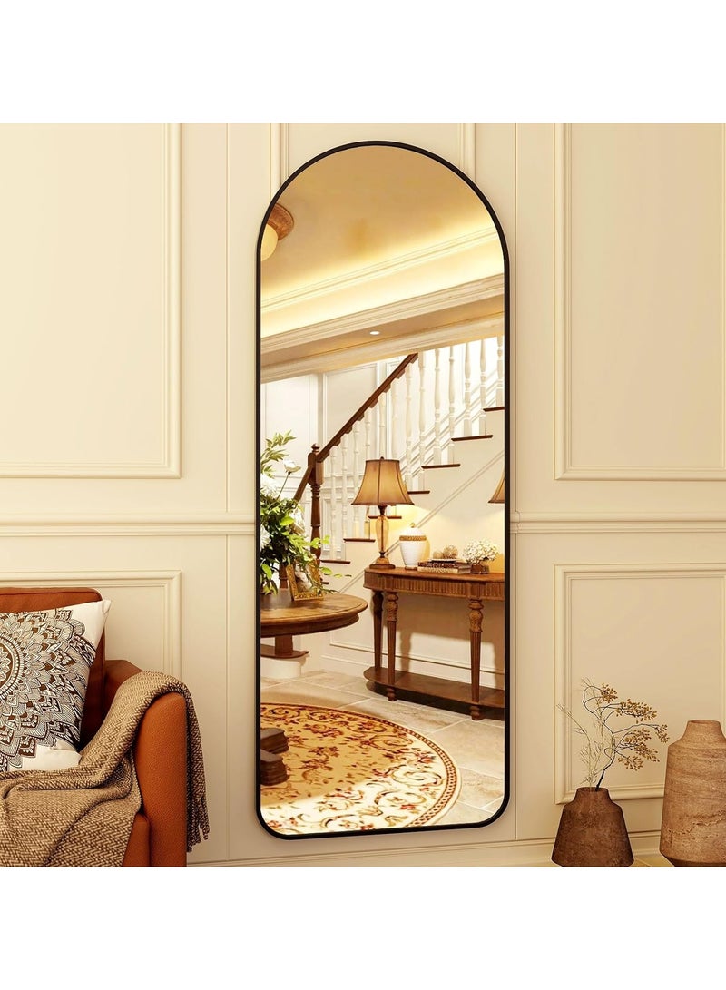 YQbest Arched Full Length Mirror with Stand Floor Standing Aluminum Frame for Bedroom Body Hanging Leaning Modern Simple Home Decor Shatter-proorf Nano Glass Wall Living Room Cloakroom Black - Image 4