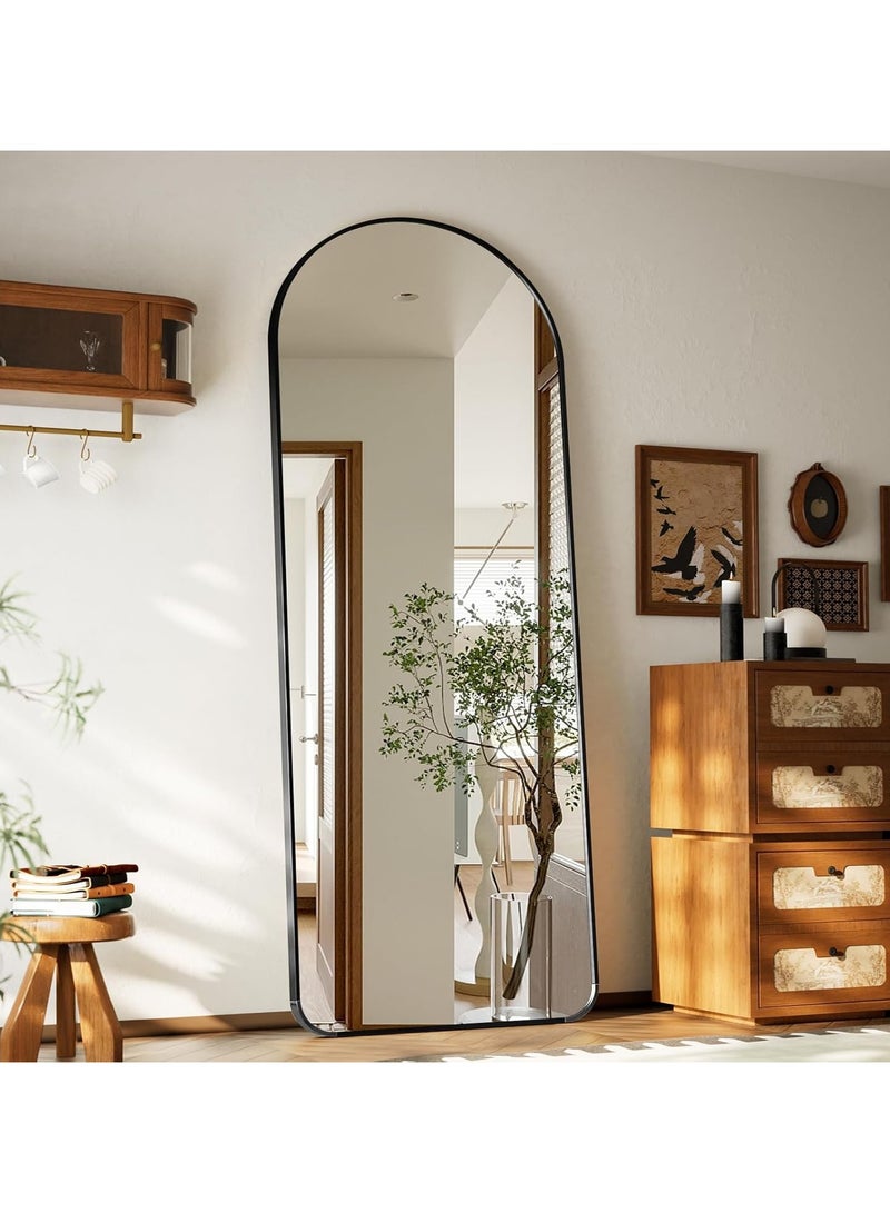 YQbest Arched Full Length Mirror with Stand Floor Standing Aluminum Frame for Bedroom Body Hanging Leaning Modern Simple Home Decor Shatter-proorf Nano Glass Wall Living Room Cloakroom Black - Image 1