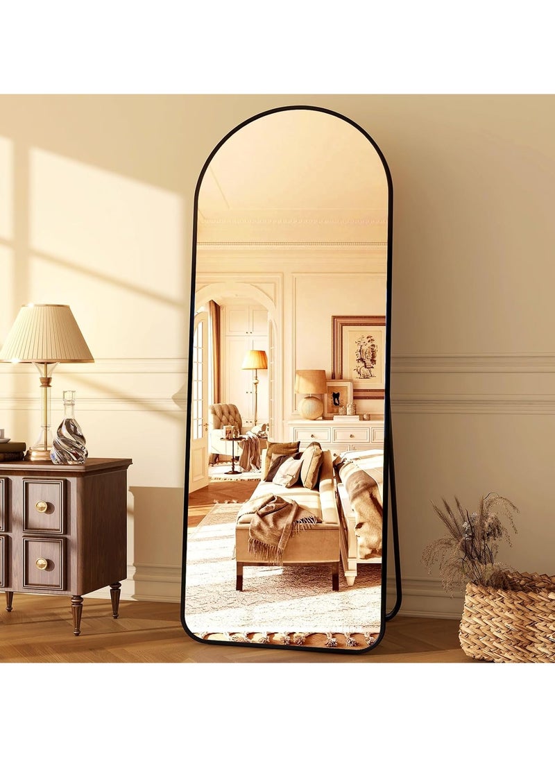 YQbest Arched Full Length Mirror with Stand Floor Standing Aluminum Frame for Bedroom Body Hanging Leaning Modern Simple Home Decor Shatter-proorf Nano Glass Wall Living Room Cloakroom Black - Image 3