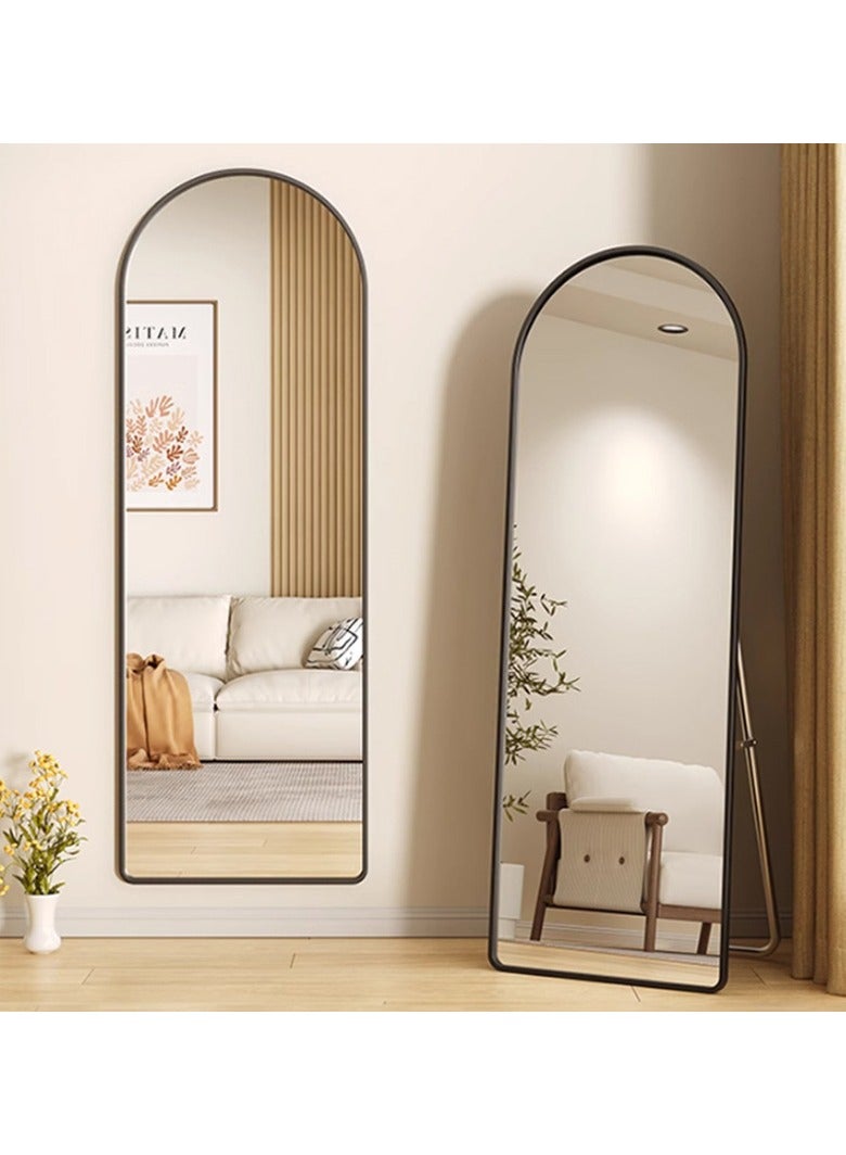 YQbest Arched Full Length Mirror with Stand Floor Standing Aluminum Frame for Bedroom Body Hanging Leaning Modern Simple Home Decor Shatter-proorf Nano Glass Wall Living Room Cloakroom Black - Image 2
