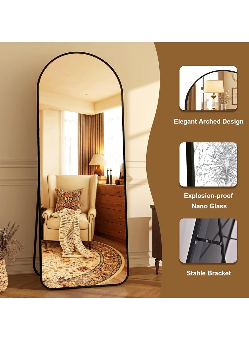 YQbest Arched Full Length Mirror with Stand Floor Standing Aluminum Frame for Bedroom Body Hanging Leaning Modern Simple Home Decor Shatter-proorf Nano Glass Wall Living Room Cloakroom Black - Image 5