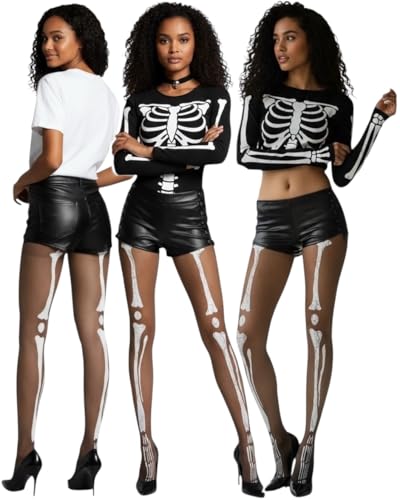 ToBeInStyle Women's Large Human Skeleton Bones Pantyhose - Sheer/Black - Image 2