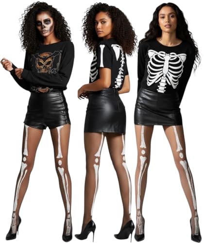 ToBeInStyle Women's Large Human Skeleton Bones Pantyhose - Sheer/Black - Image 4