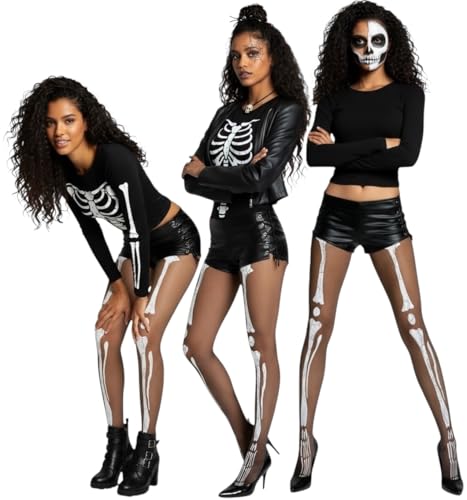 ToBeInStyle Women's Large Human Skeleton Bones Pantyhose - Sheer/Black - Image 3