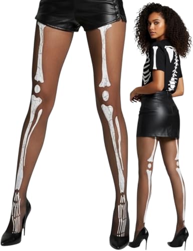ToBeInStyle Women's Large Human Skeleton Bones Pantyhose - Sheer/Black - Image 1