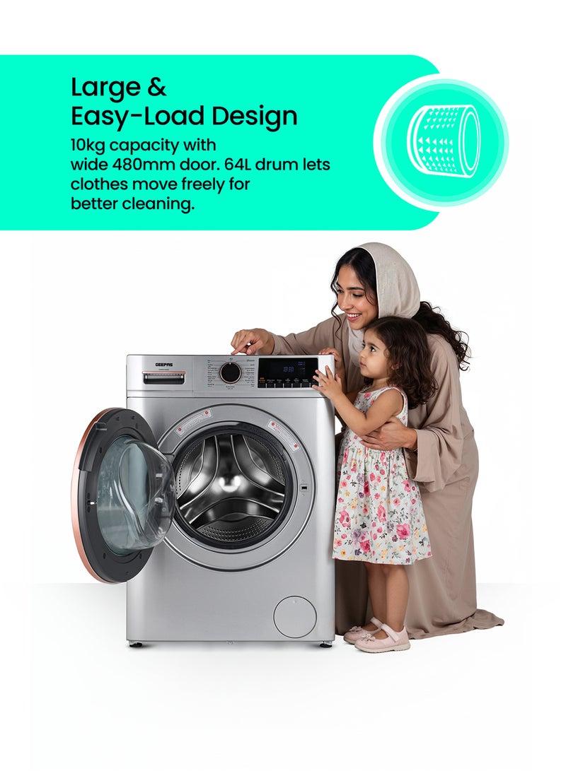 GEEPAS Advanced Front Load Washing Machine with Digital Display, BLDC Motor, and Steam Clean GWMF1041SRG Metalic Grey - Image 2