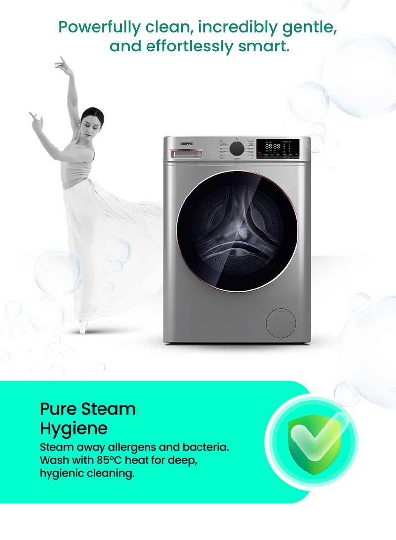 GEEPAS Advanced Front Load Washing Machine with Digital Display, BLDC Motor, and Steam Clean GWMF1041SRG Metalic Grey - Image 4