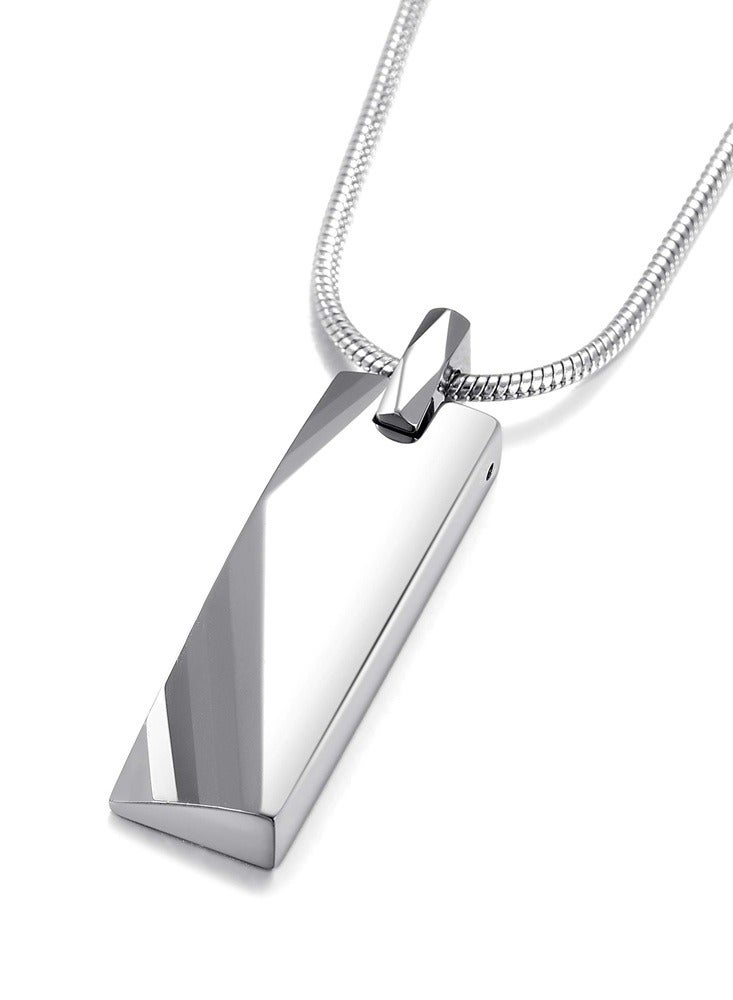 Premium Tungsten Geometric Bar Pendant with Stainless Steel Snake Chain - Modern Men's Necklace  - Image 3