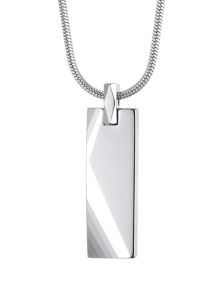 Premium Tungsten Geometric Bar Pendant with Stainless Steel Snake Chain - Modern Men's Necklace  - Image 1