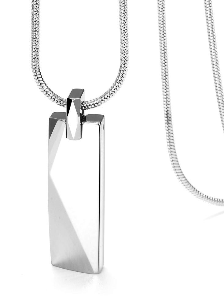 Premium Tungsten Geometric Bar Pendant with Stainless Steel Snake Chain - Modern Men's Necklace  - Image 2