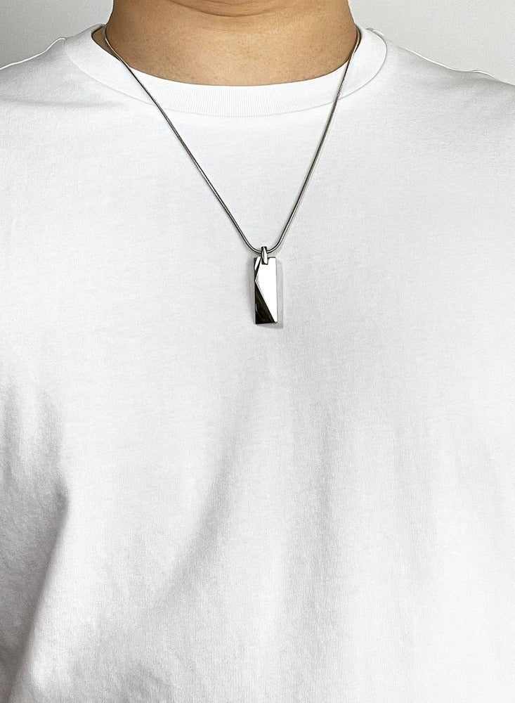 Premium Tungsten Geometric Bar Pendant with Stainless Steel Snake Chain - Modern Men's Necklace  - Image 4