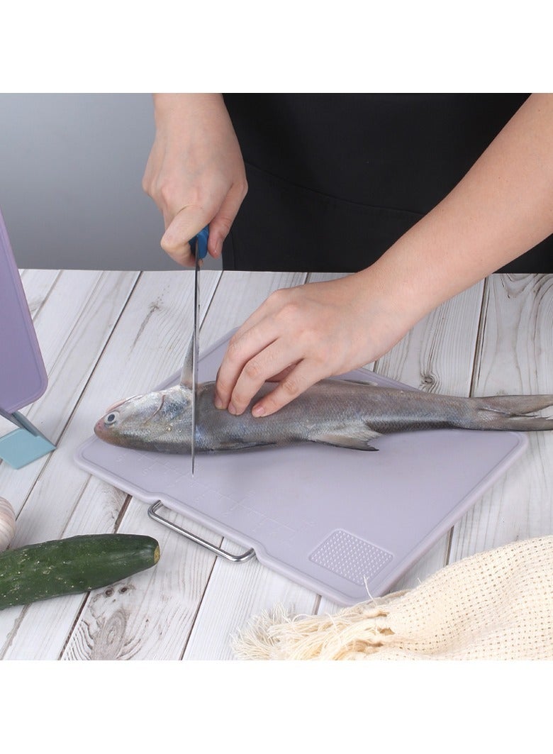 عربست ألواح تقطيع للمطبخ آمنة للغسل في غسالة الأطباق، مجموعة من 3 قطع مع حامل، ألواح تقطيع بلاستيكية بمقابض سهلة الإمساك، منطقة طحن الثوم، خالية من مادة البيسفينول أ، أقدام غير قابلة للانزلاق - Image 4