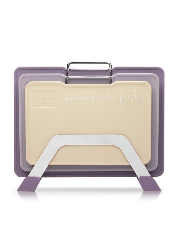 عربست ألواح تقطيع للمطبخ آمنة للغسل في غسالة الأطباق، مجموعة من 3 قطع مع حامل، ألواح تقطيع بلاستيكية بمقابض سهلة الإمساك، منطقة طحن الثوم، خالية من مادة البيسفينول أ، أقدام غير قابلة للانزلاق - Image 1