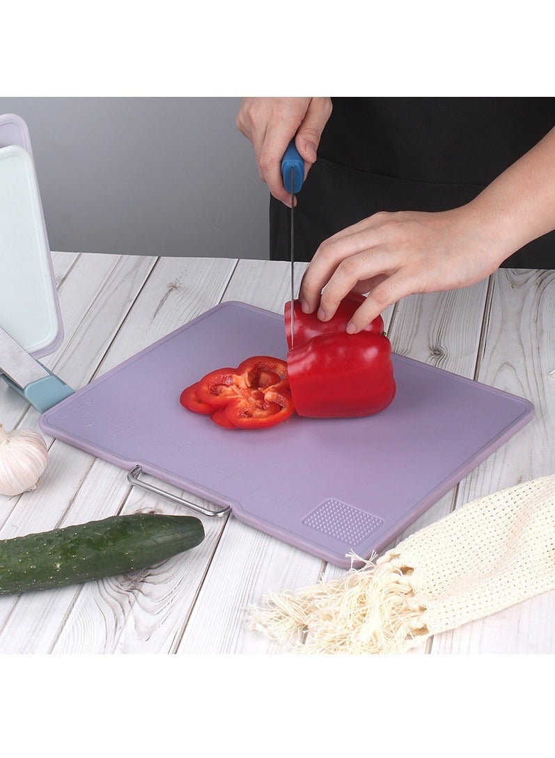 عربست ألواح تقطيع للمطبخ آمنة للغسل في غسالة الأطباق، مجموعة من 3 قطع مع حامل، ألواح تقطيع بلاستيكية بمقابض سهلة الإمساك، منطقة طحن الثوم، خالية من مادة البيسفينول أ، أقدام غير قابلة للانزلاق - Image 2