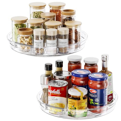 LAMU 2 Pack Lazy Susan Organizer 9.25 inch Lazy Susan Turntable for Cabinet, Rotating Spice Organization for Cabinet, Kitchen, Table Top, Countertop, Pantry Fridge Organizers and Storage, Clear - Image 1