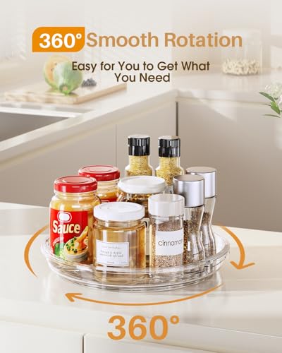 LAMU 2 Pack Lazy Susan Organizer 9.25 inch Lazy Susan Turntable for Cabinet, Rotating Spice Organization for Cabinet, Kitchen, Table Top, Countertop, Pantry Fridge Organizers and Storage, Clear - Image 4
