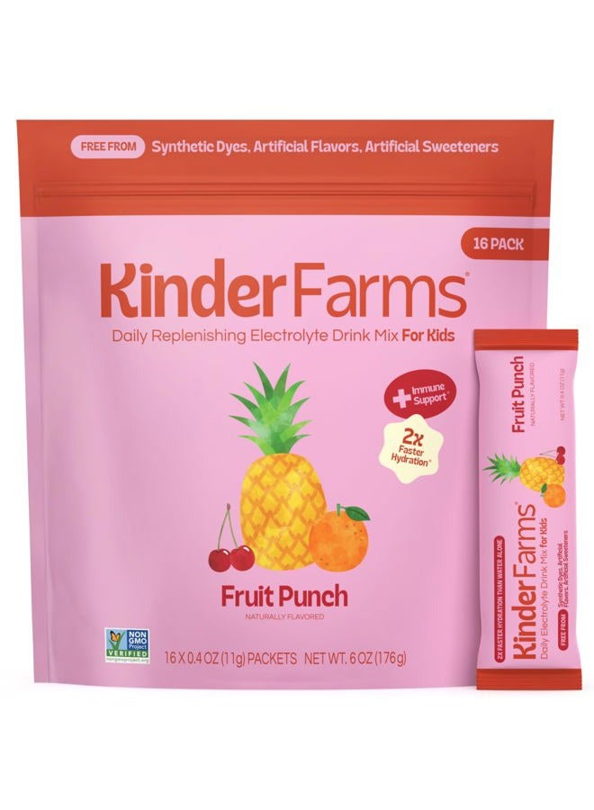 Kinderlyte Electrolyte Powder Drink Mix, Hydration Packets, No Artificial Sweeteners or Flavors, No Synthetic Dyes, Vegan, Non-GMO, Gluten Free, for Kids and Adults, Fruit Punch (16 Count) - Image 1