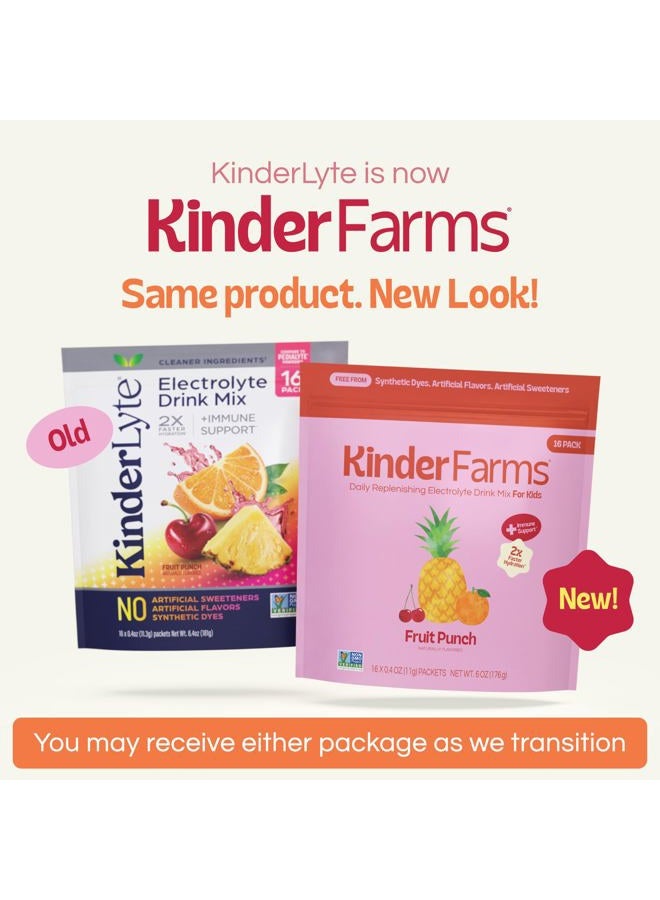 Kinderlyte Electrolyte Powder Drink Mix, Hydration Packets, No Artificial Sweeteners or Flavors, No Synthetic Dyes, Vegan, Non-GMO, Gluten Free, for Kids and Adults, Fruit Punch (16 Count) - Image 2