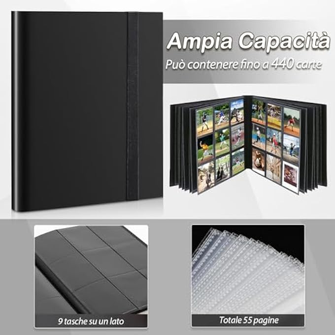 TRADING CARD ALBUM, 468 SIDE POCKETS, LARGE POKEMON CARDS, SCRAPBOOK, PORTABLE, WATERPROOF, PU COLLECTOR'S BOOK FOR MTG/TCG/FOOTBALL BASEBALL CARDS/TRADING CARD BINDER, CARD TRADING ALBUMS (BLACK) - Image 4