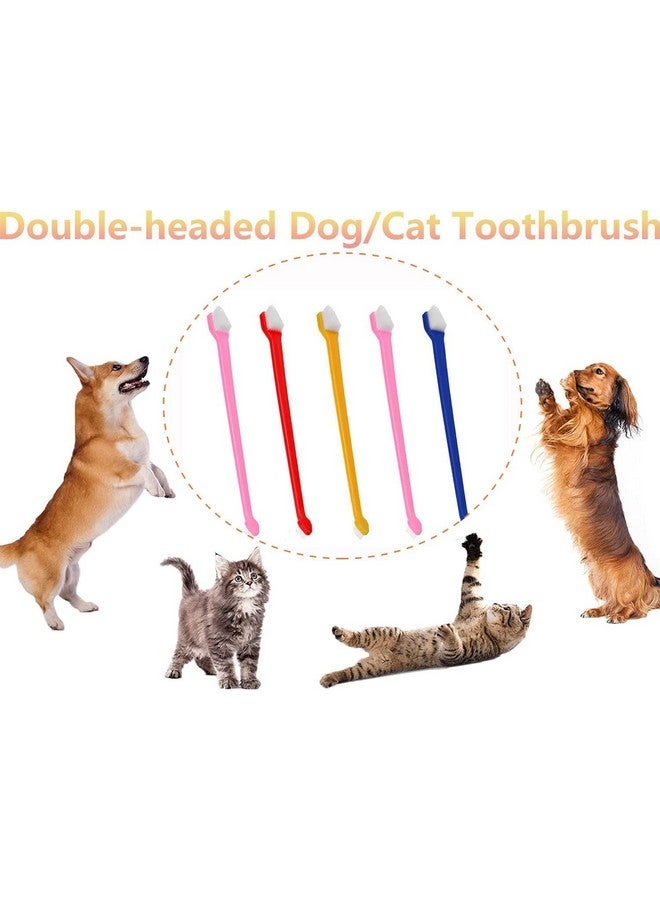 بت فرشاة أسنان مزدوجة الرأس للكلاب والقطط بمقبض طويل فرشاة أسنان للحيوانات الأليفة فرشاة أسنان مزدوجة الطرف للكلاب بشعيرات ناعمة فرشاة تنظيف أسنان الكلاب للكلاب الأليفة والجراء والقطط الصغيرة العناية بالأسنان - Image 4