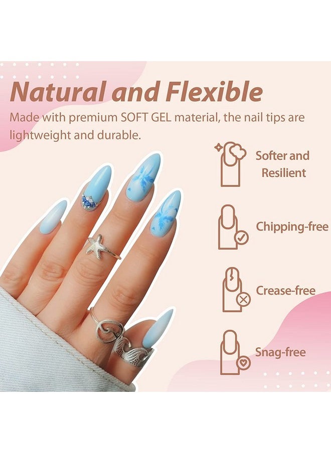 UNA GELLA - UNA GELLA Almond Gel x Nail Tips, 504PCS Pre Etched Clear Fake Nails Tips Medium Almond Shape - 12 Sizes Full Cover Soft Acrylic Press On Nail Extensions No C Curve Gift for Diy at Home - Image 1