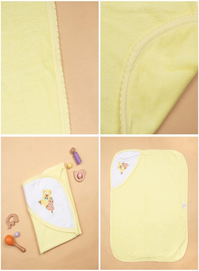Tinycare Cotton Bath Hooded Towel for New Born, Extra Soft Double Side Terry Fabric Printed Towel for Kids/Toddler/Infants 72 x 72cm, Quick Absorbent, Reusable Towels (Yellow- 1P) 0-12 Months - Image 5