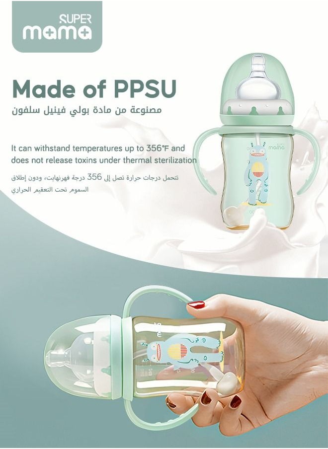 SUPERMAMA - PPSU Baby Feeding Bottle With Silicone Nipples And Handle for Newborn Anti Colic Flatulence 180ml - Image 1