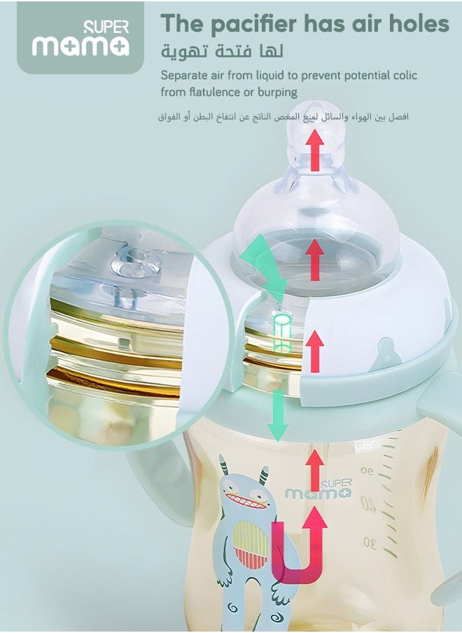 SUPERMAMA - PPSU Baby Feeding Bottle With Silicone Nipples And Handle for Newborn Anti Colic Flatulence 180ml - Image 1