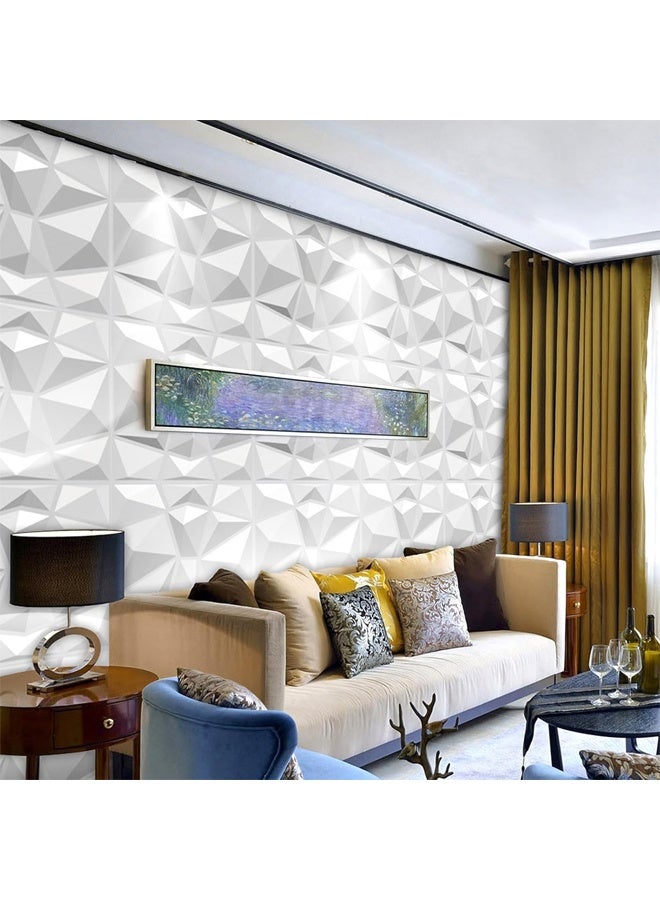 DUNISO 12 Pack 3D Wall Panels, Decorative 3D Wall Panels in Diamond Design, Wall Decor PVC Waterproof Panel, 3D Textured Wall Panels for Living Room Lobby Bedroom Hotel Office,19.7" x 19.7" ,White  - Image 3