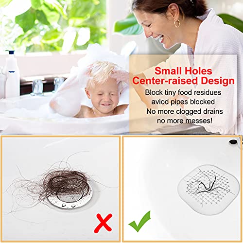 Bovinde Hair Drain Catcher,Square Drain Cover for Shower Silicone Hair Stopper with Suction Cup,Easy to Install Suit for Bathroom,Bathtub,Kitchen 2 Pack (White) - Image 3