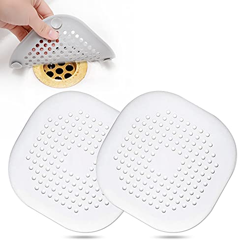 Bovinde Hair Drain Catcher,Square Drain Cover for Shower Silicone Hair Stopper with Suction Cup,Easy to Install Suit for Bathroom,Bathtub,Kitchen 2 Pack (White) - Image 1