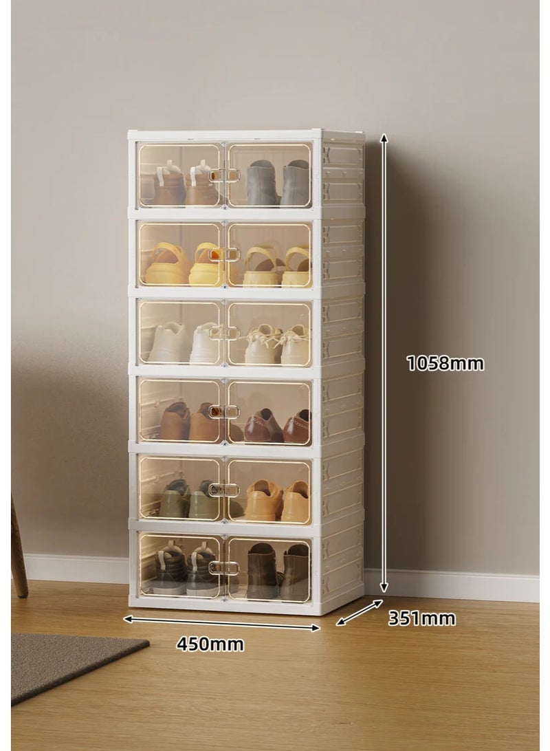 كونسيبت هوم منظم أحذية من 6 طبقات، عريضة تحمل 12 حذاءً، نافذة شفافة، بلاستيك أبيض/شفاف - Image 3