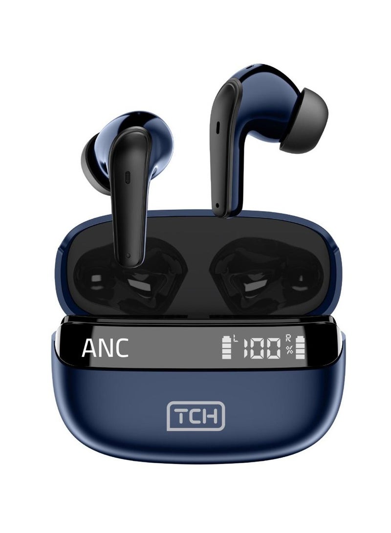 TCH Wireless Earbuds L10 ANC NAVY BLUE- Active Noise Cancellation, HiFi Audio Sound Quality, Powerful Bass, Bluetooth 5.3 with AI Calls, 4 Mics, IPX4 Water Resistant, 30H Battery Standby, LED Display, Smart Touch Controls- Android-IOS - Image 1